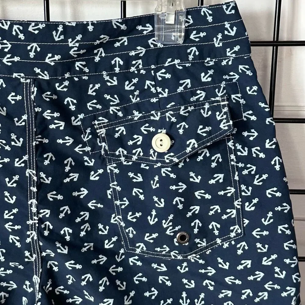 J. Crew Nautical Swim Board Shorts Mens 32 Navy‎ Anchors Coastal Preppy